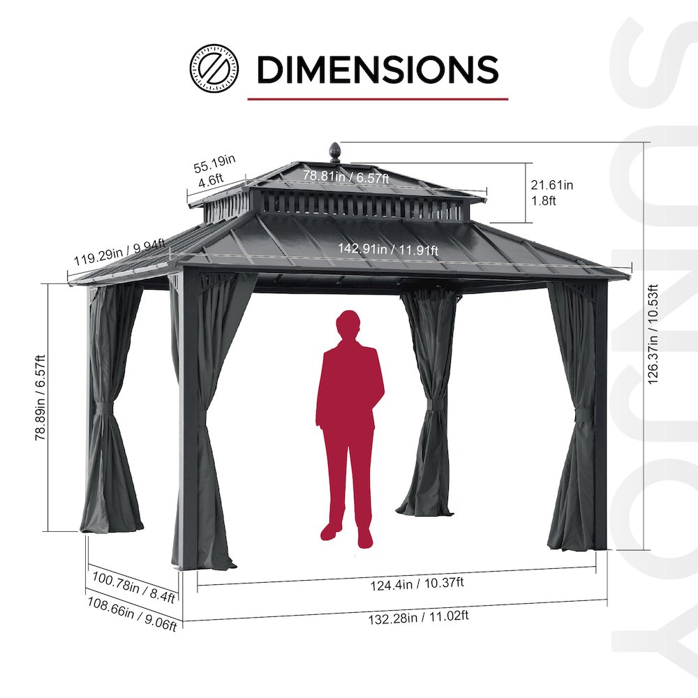12 ft x 10 ft Hardtop Gazebo with Steel Roof