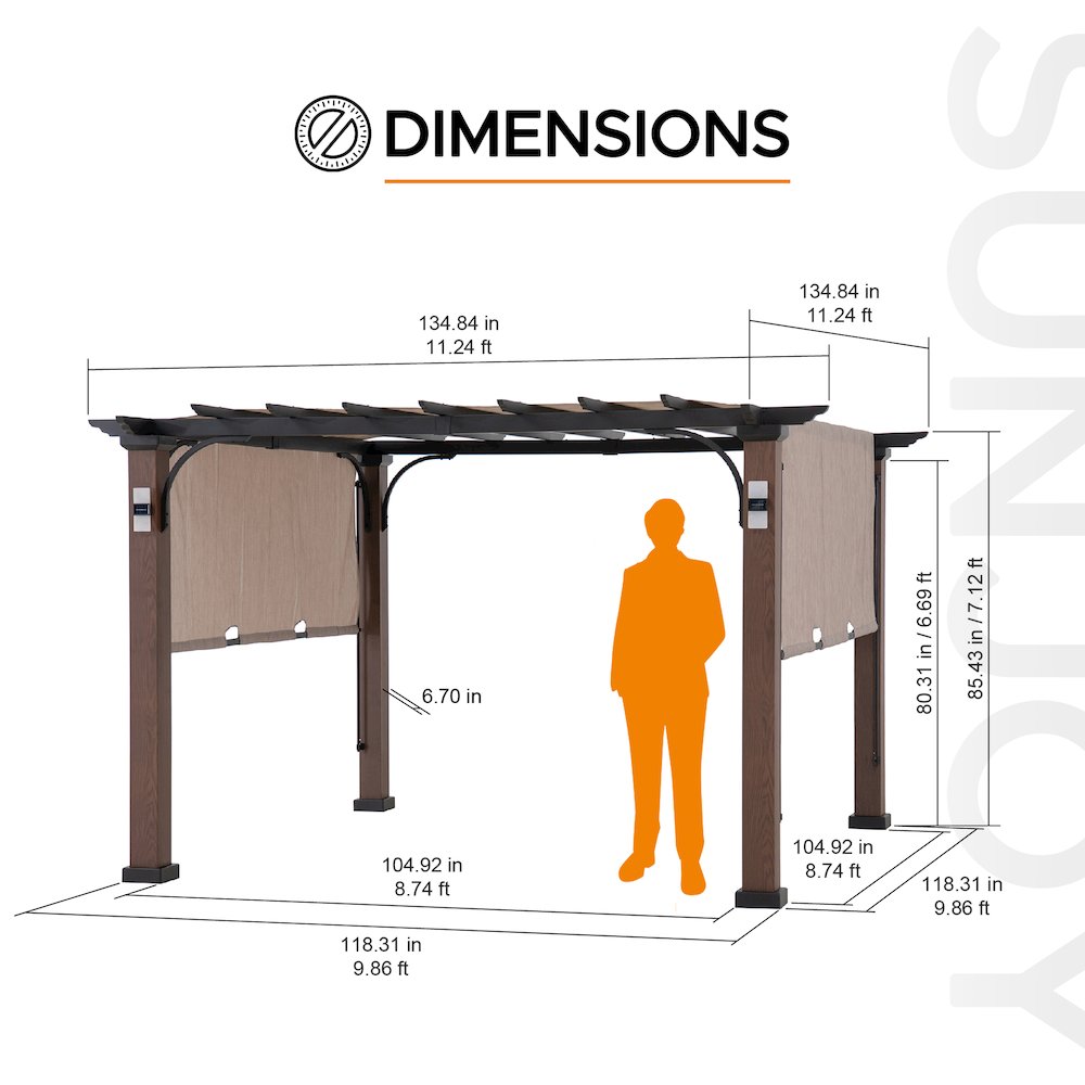 11 ft. x 11 ft. Cordry Woodgrain Steel Pergola with Solar Powered Lights