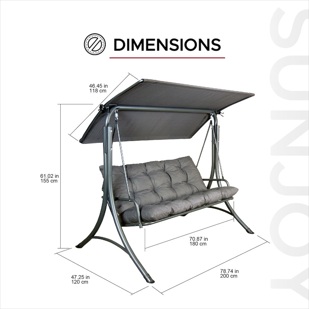 3-Person Deluxe Outdoor Patio Garden Steel Frame Swing