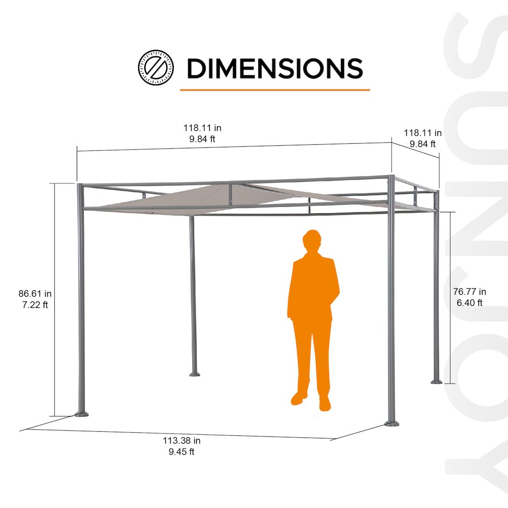 10 ft. x 10 ft. Patio Darkeford Metal Pergola With Grey Sling Fabric Canopy