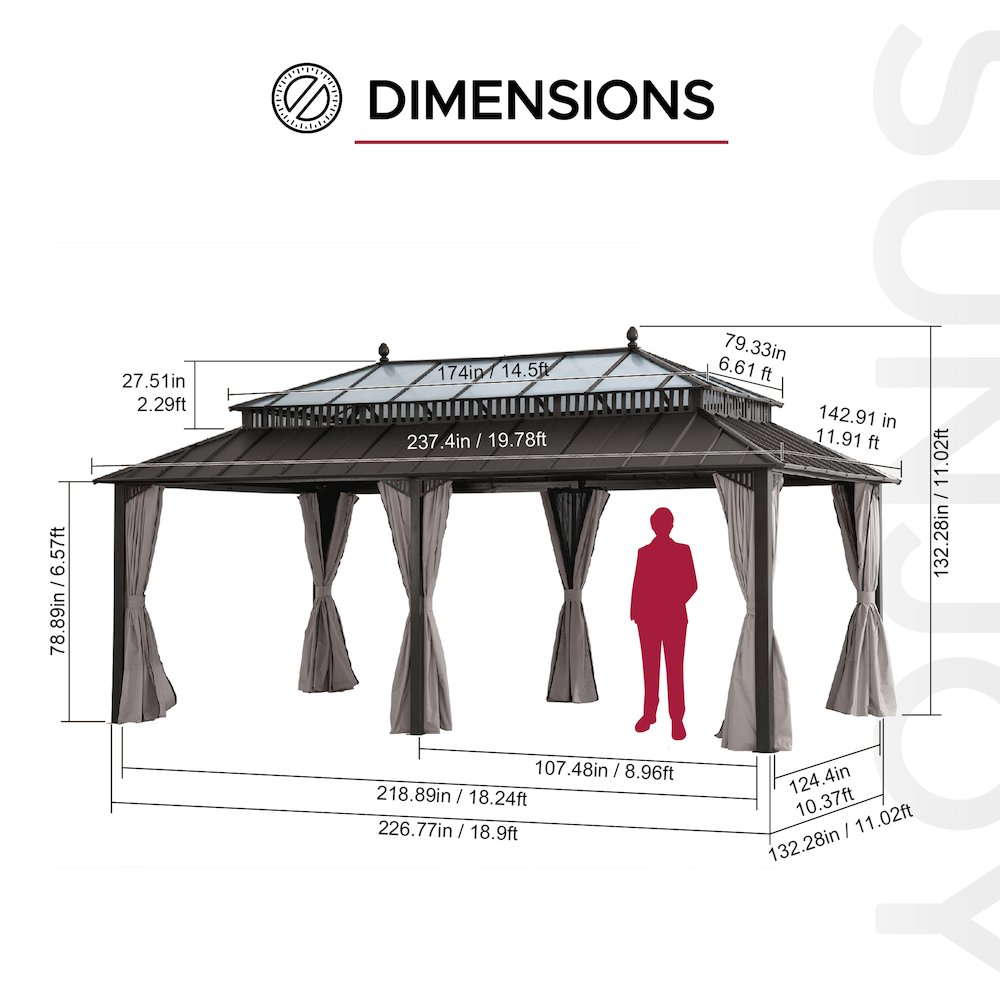 20 ft x 12 ft Hardtop Gazebo with Steel Roof
