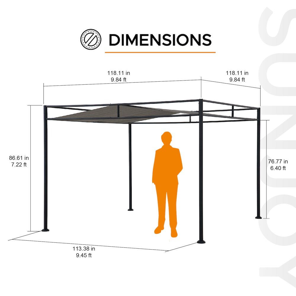 10 ft. x 10 ft. Patio Darkeford Metal Pergola With Black Sling Fabric Canopy