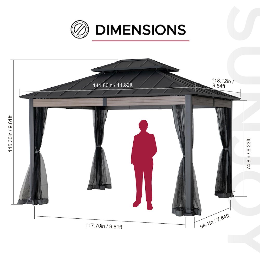 10 ft. x 12 ft. Heavy-Duty Steel Hardtop Gazebo with Mosquito Netting