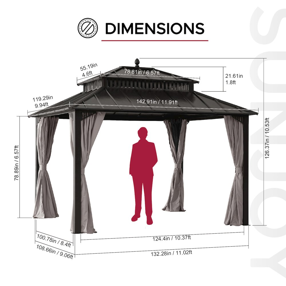 12 ft x 10 ft Hardtop Gazebo with Steel & PC Roof