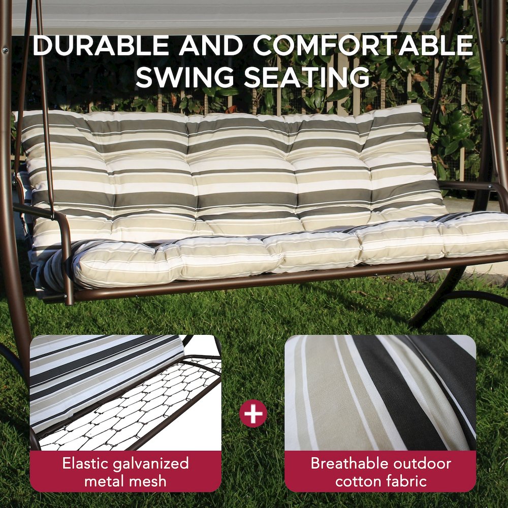 3-Person Deluxe Outdoor Patio Garden Steel Frame Swing