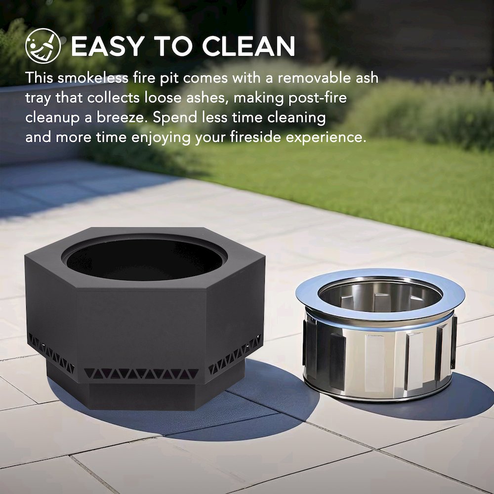 28in. Grey Hexagonal Stainless Steel Low Smoke Wood Burning Fire Pit