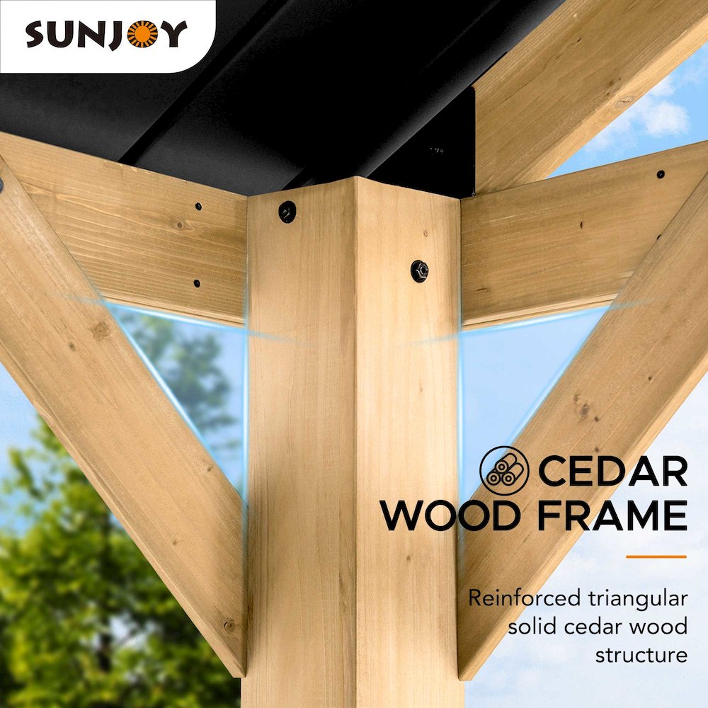 Sunjoy 11 ft. x 13 ft. Cedar Framed Gazebo with Matte-Black Steel Gable Hardtop Roof