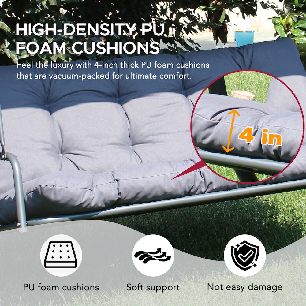 3-Person Deluxe Outdoor Patio Garden Steel Frame Swing