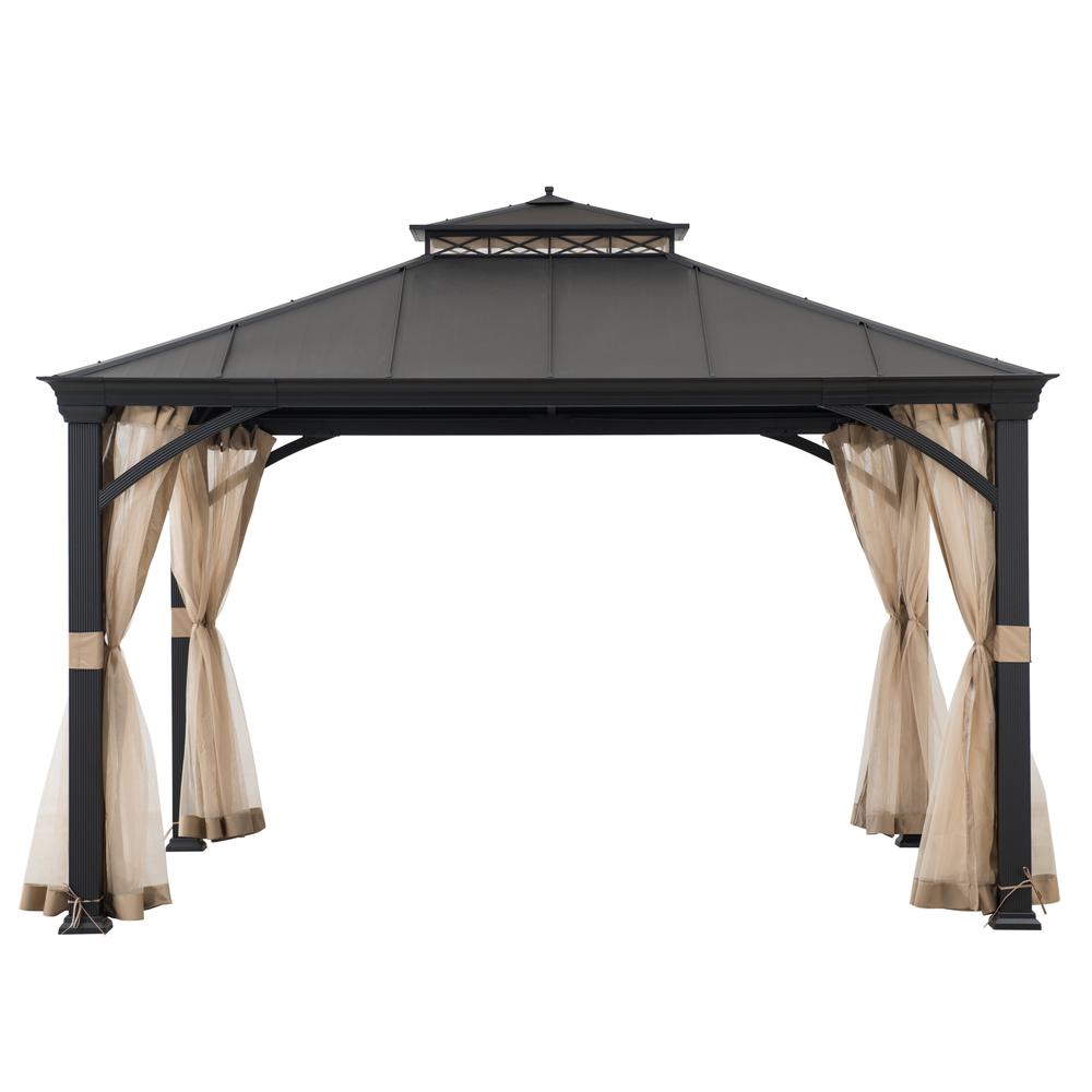 Sunjoy Outdoor Patio 11×13 Black 2-Tier Aluminum Backyard Hardtop Gazebo