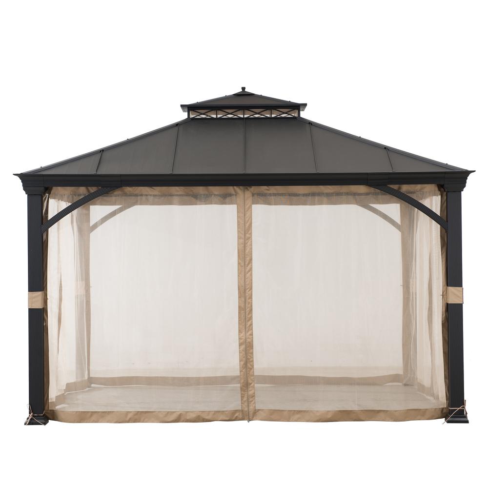 Sunjoy Outdoor Patio 11×13 Black 2-Tier Aluminum Backyard Hardtop Gazebo