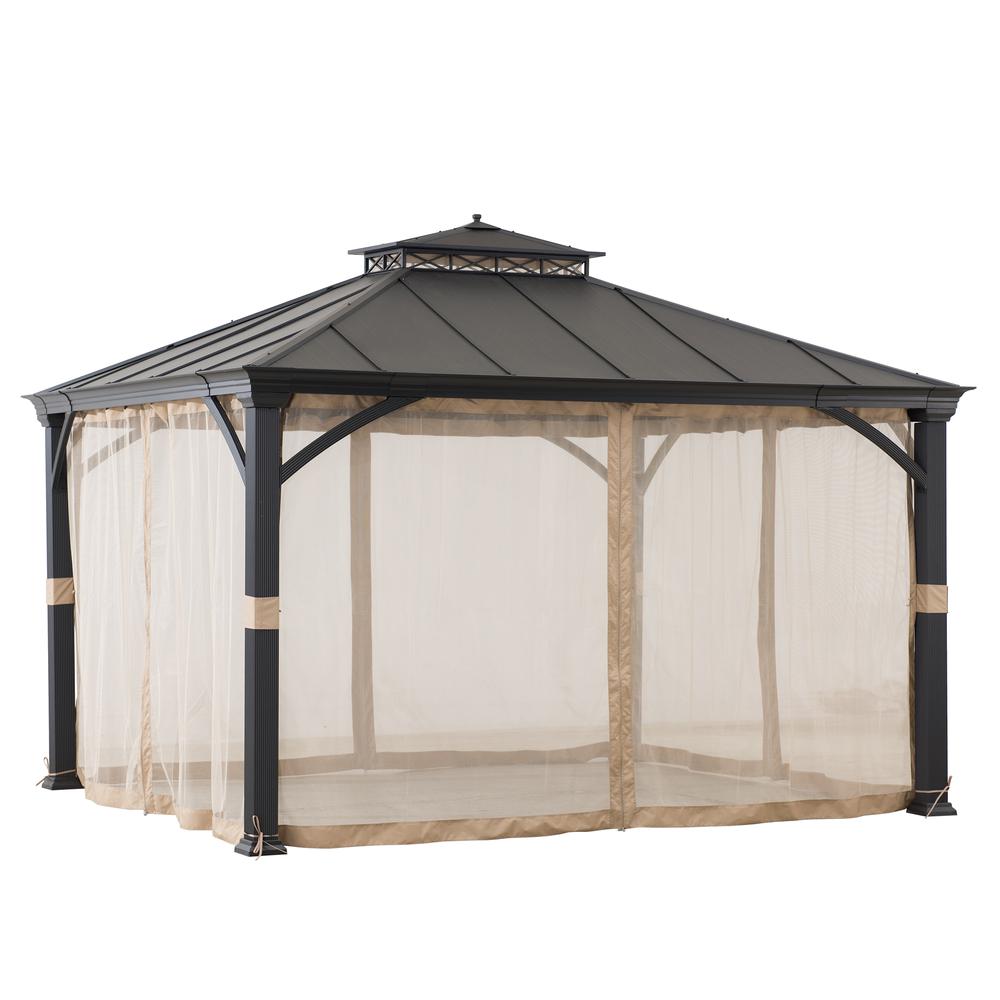 Sunjoy Outdoor Patio 11×13 Black 2-Tier Aluminum Backyard Hardtop Gazebo