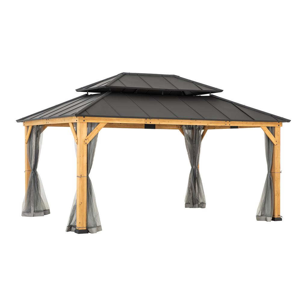 Sunjoy 12×16 ft. Wood Outdoor Patio Steel Hardtop Gazebo
