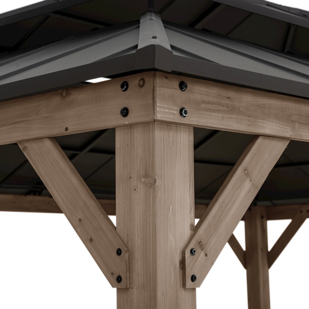 12 ft. x 16 ft. Dark Brown Cedar Frame Gazebo with Double Tier Steel Roof