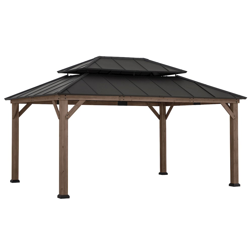 12 ft. x 16 ft. Dark Brown Cedar Frame Gazebo with Double Tier Steel Roof