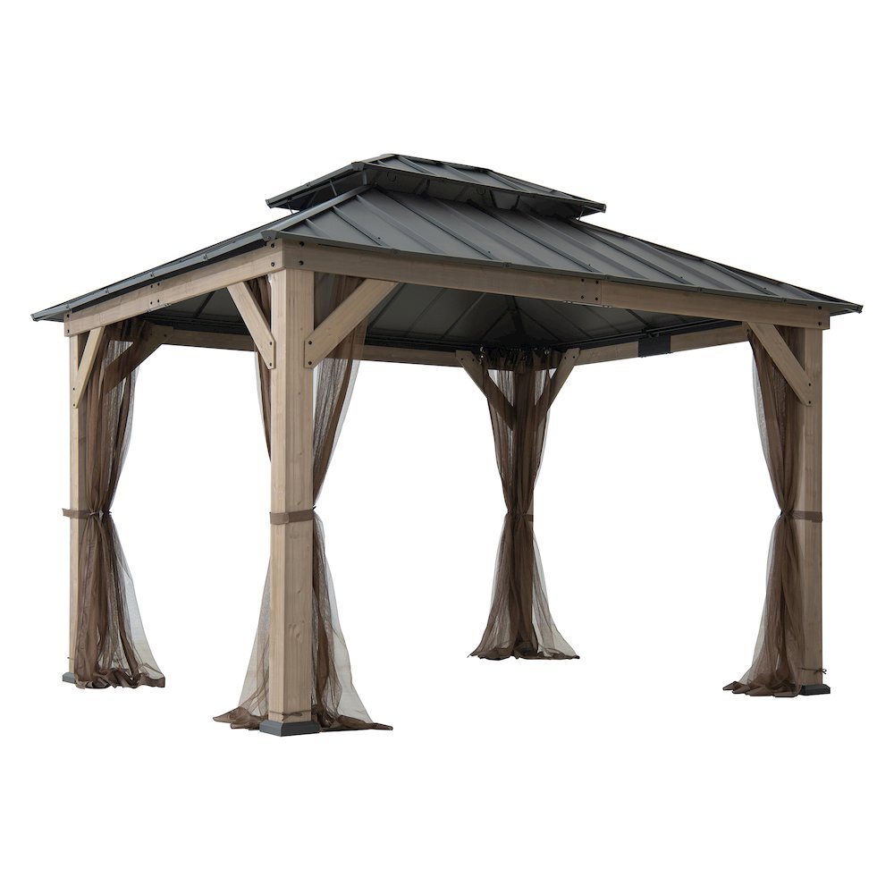10 ft. x 12 ft. Cedar Wood Gazebo with Galvanized Steel Roof – Brown