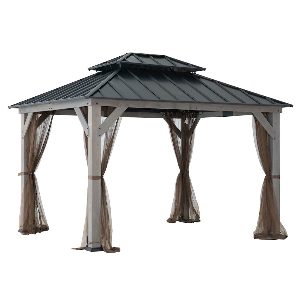 10 ft. x 12 ft. Cedar Wood Gazebo with Galvanized Steel Roof – Gray