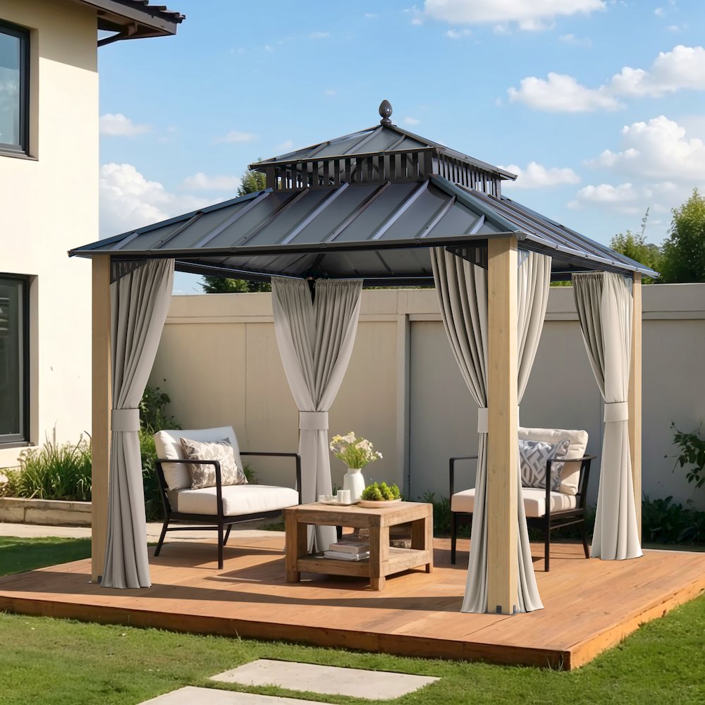 Wide Hardtop Wood Gazebo