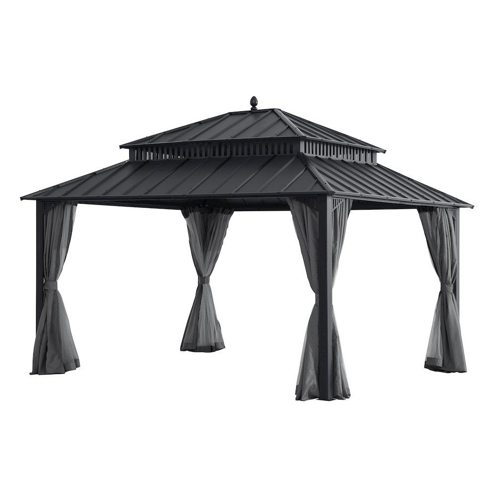 14 ft x 12 ft Aluminum Frame Steel Double Roof Hardtop Rectangular Gazebo