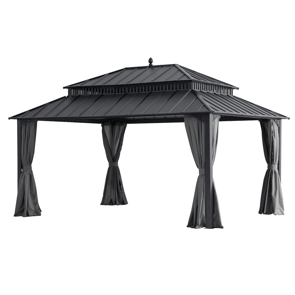 16 ft x 12 ft Aluminum Frame Steel Double Roof Hardtop Rectangular Gazebo