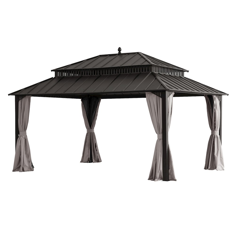 16 ft x 12 ft Aluminum Frame Steel Double Roof Hardtop Rectangular Gazebo