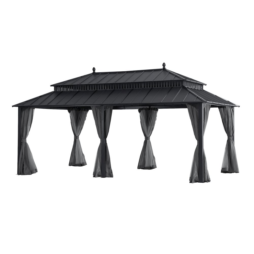 20 ft x 12 ft Aluminum Frame Steel Double Roof Hardtop Rectangular Gazebo