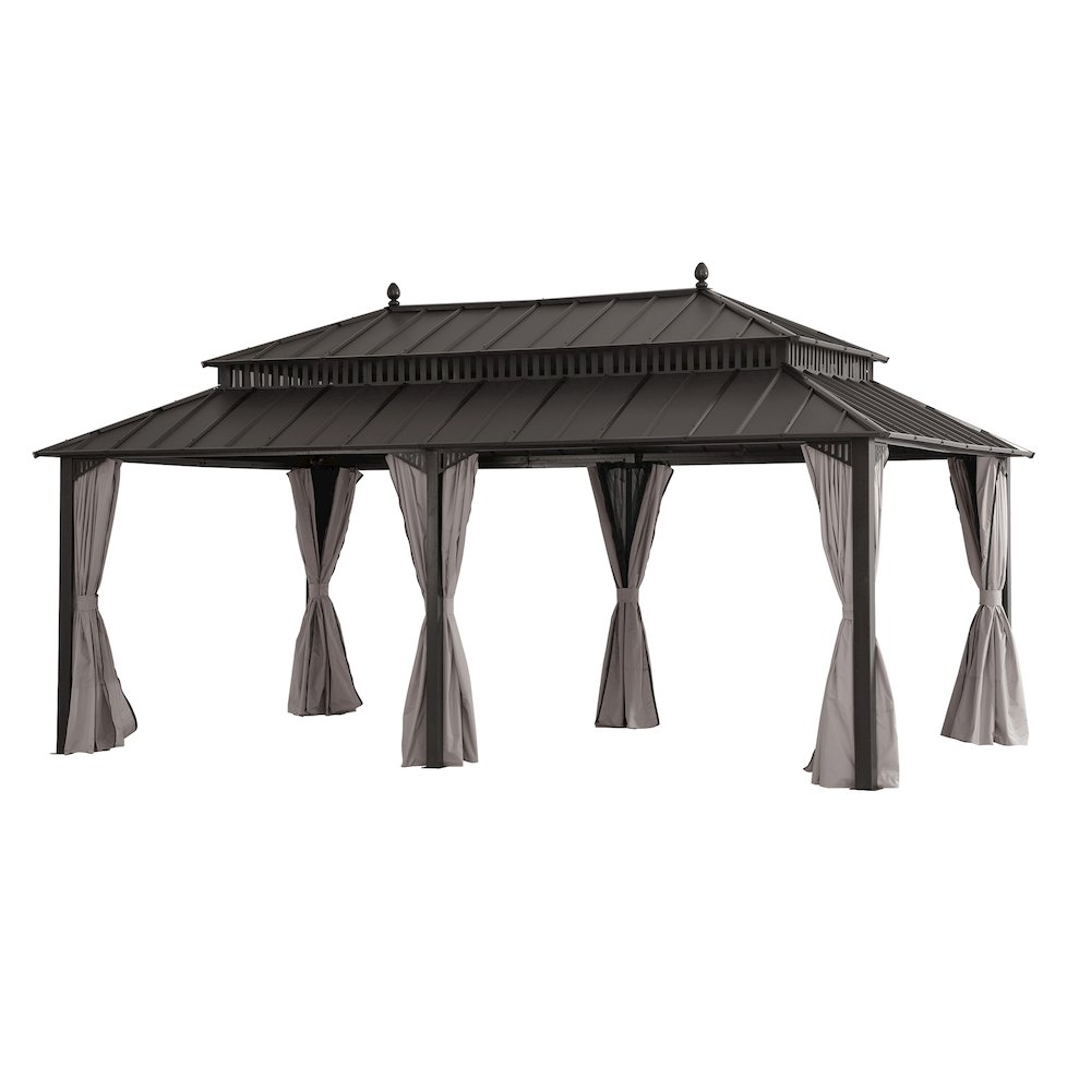 20 ft x 12 ft Aluminum Frame Steel Double Roof Hardtop Rectangular Gazebo