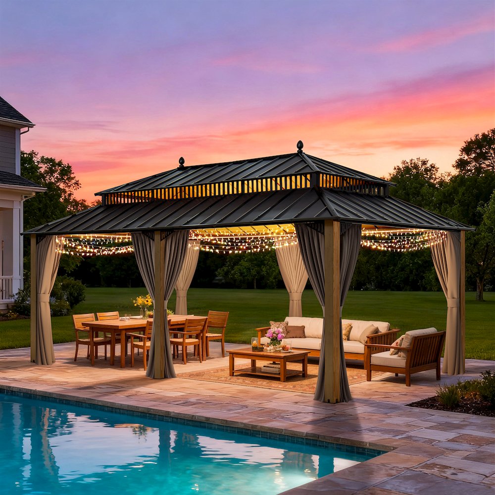 Wide Hardtop Wood Gazebo
