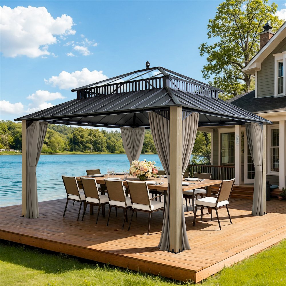 Wide Hardtop Wood Gazebo