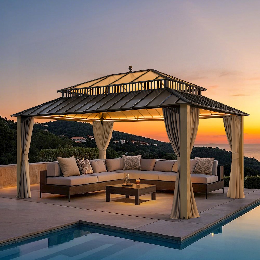 Wide Hardtop Wood Gazebo