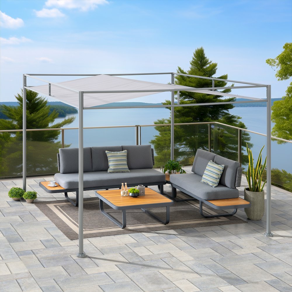10 ft. x 10 ft. Patio Darkeford Metal Pergola With Grey Sling Fabric Canopy