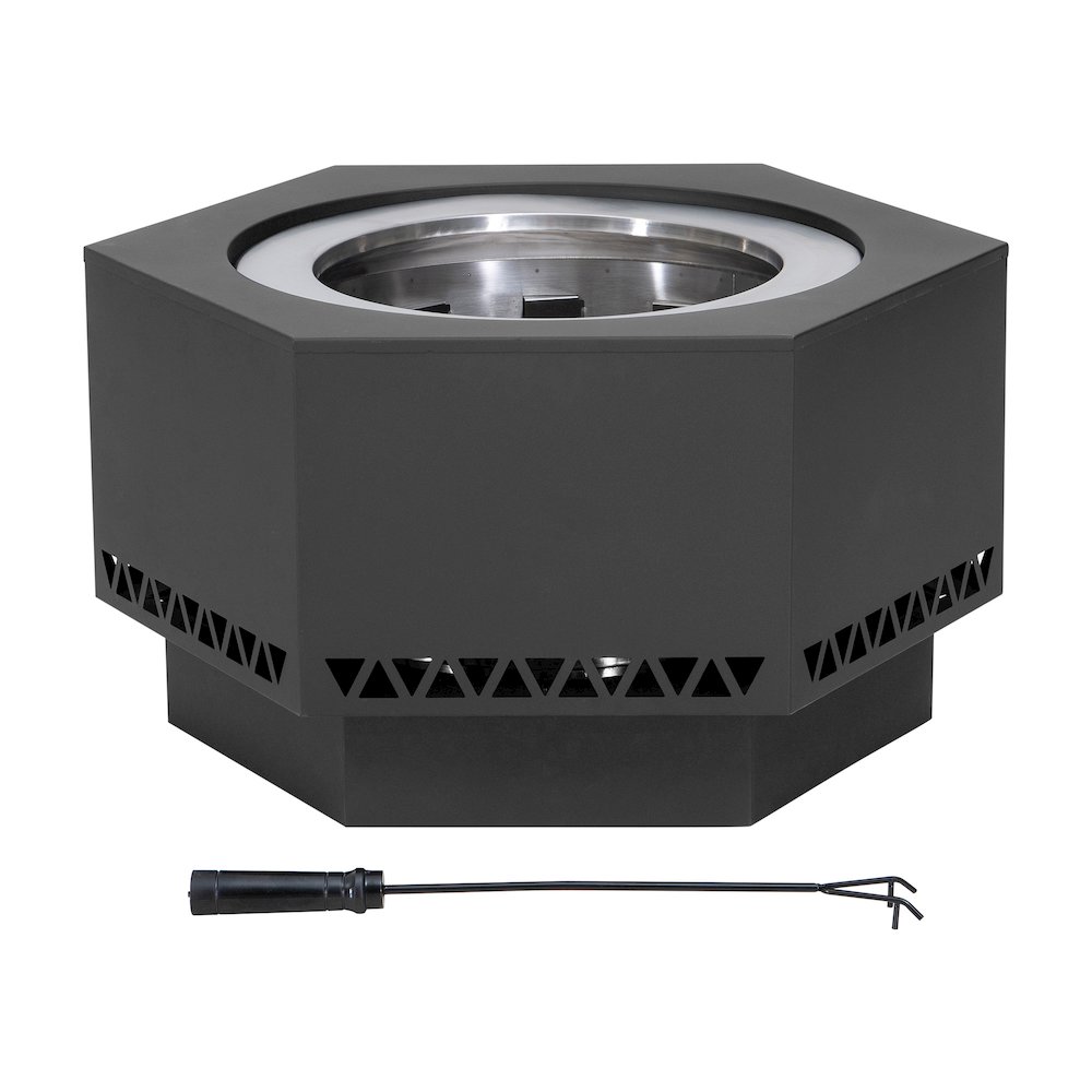 28in. Grey Hexagonal Stainless Steel Low Smoke Wood Burning Fire Pit