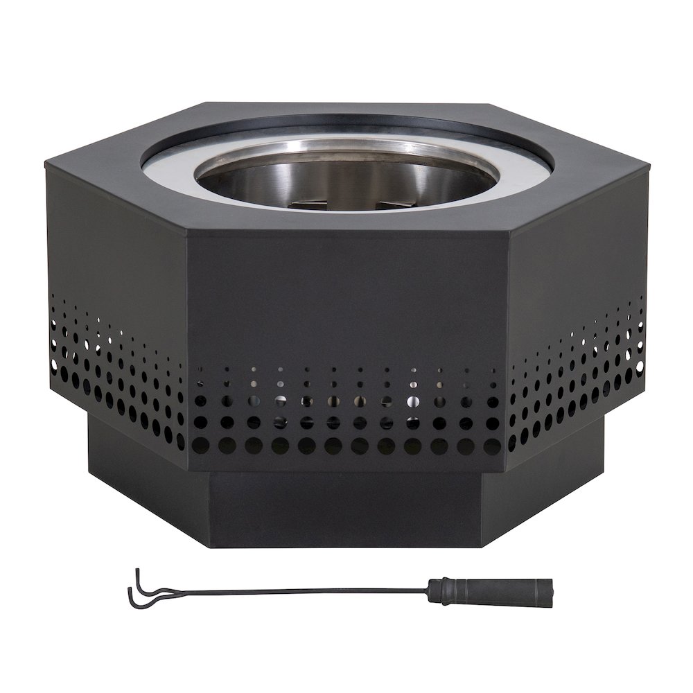 Lawrence 28. Black Steel Wood Burning Outdoor Smokeless Fire Pit with PVC Cover