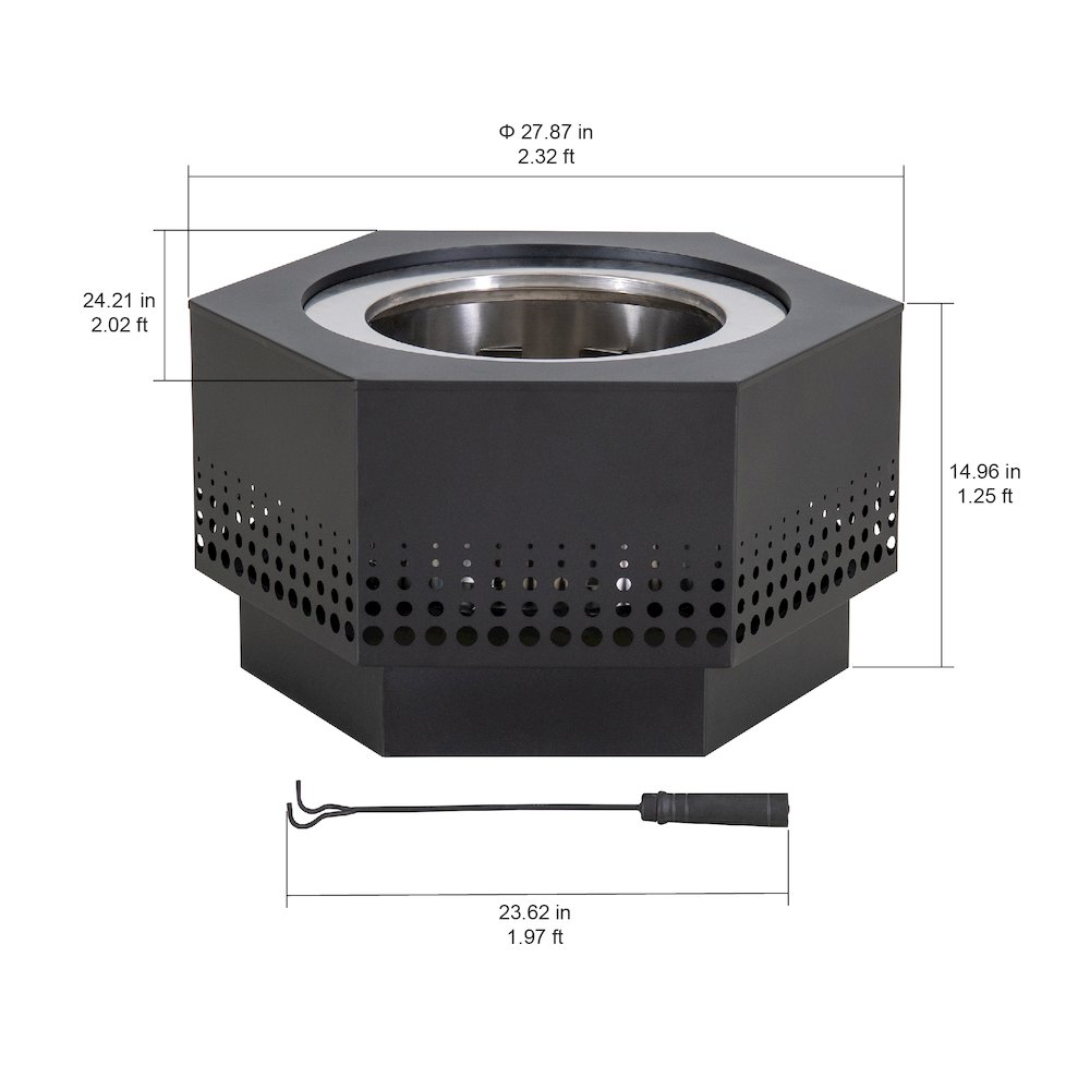 Lawrence 28. Black Steel Wood Burning Outdoor Smokeless Fire Pit with PVC Cover