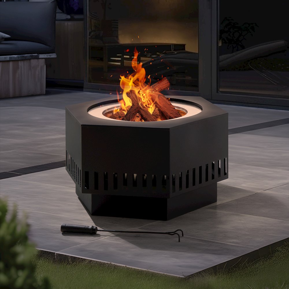 Lawrence 28. Black Steel Wood Burning Outdoor Smokeless Fire Pit with PVC Cover