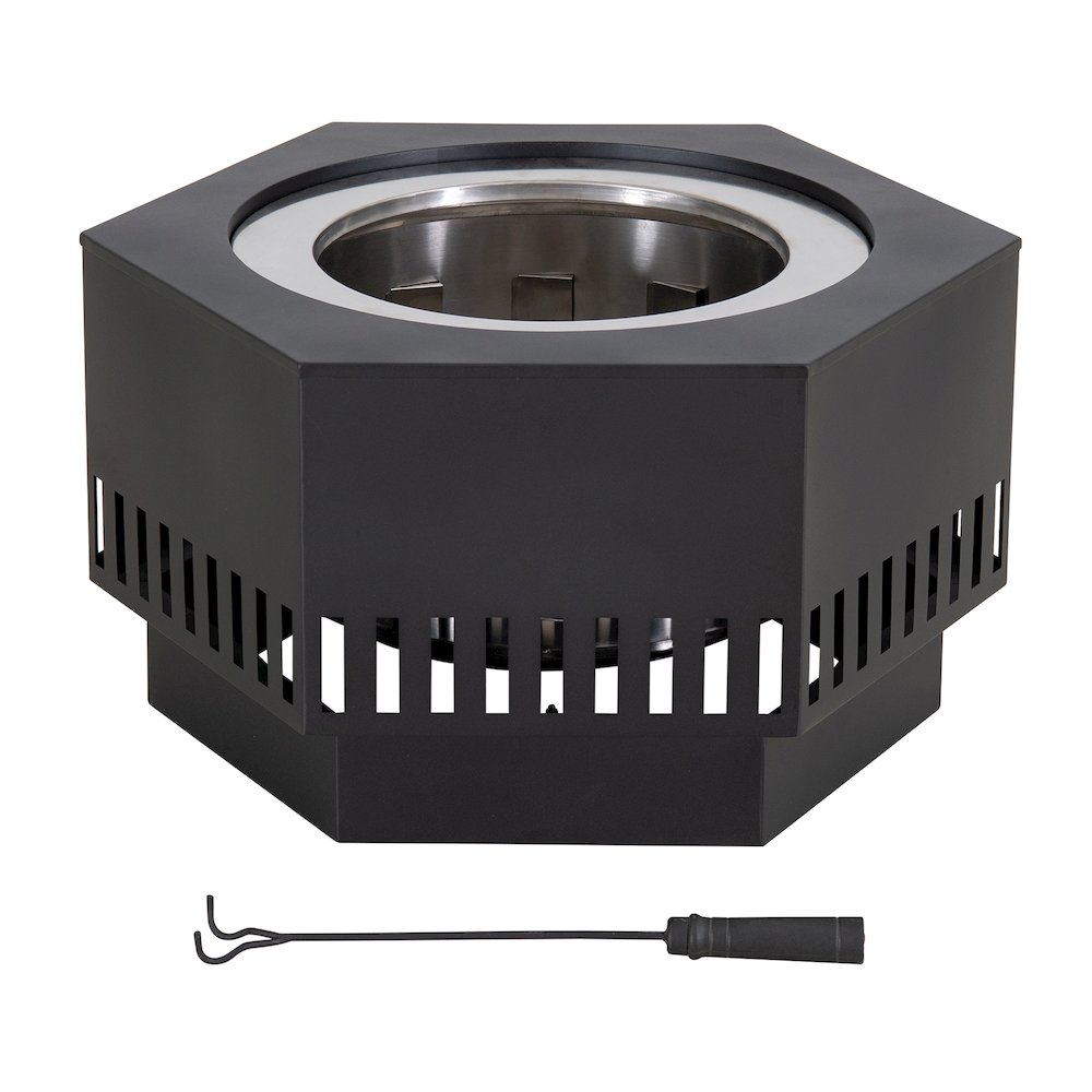 Lawrence 28. Black Steel Wood Burning Outdoor Smokeless Fire Pit with PVC Cover