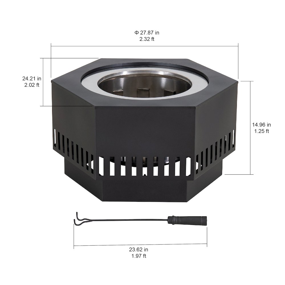 Lawrence 28. Black Steel Wood Burning Outdoor Smokeless Fire Pit with PVC Cover