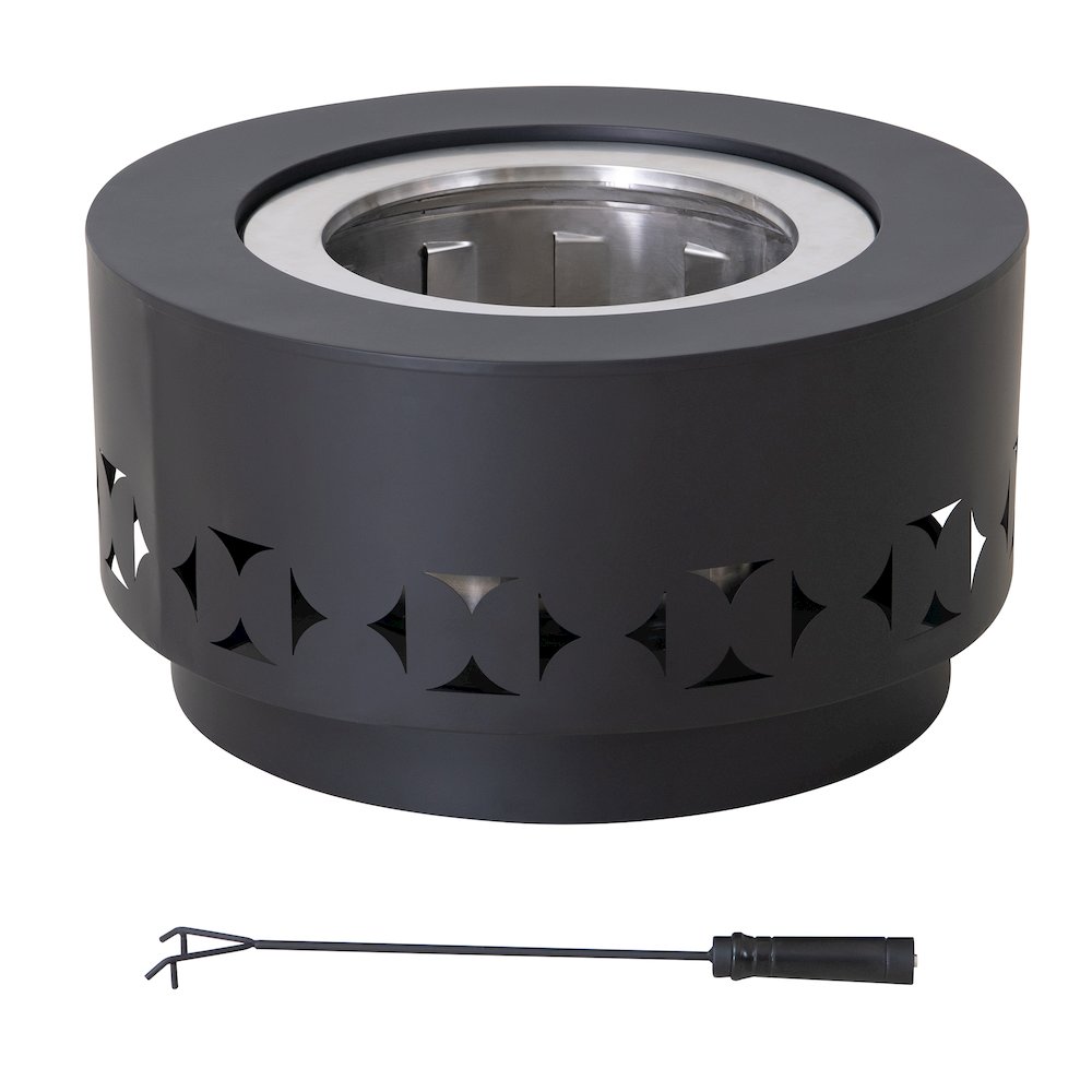 Lawrence 28. Black Steel Wood Burning Outdoor Smokeless Fire Pit with PVC Cover
