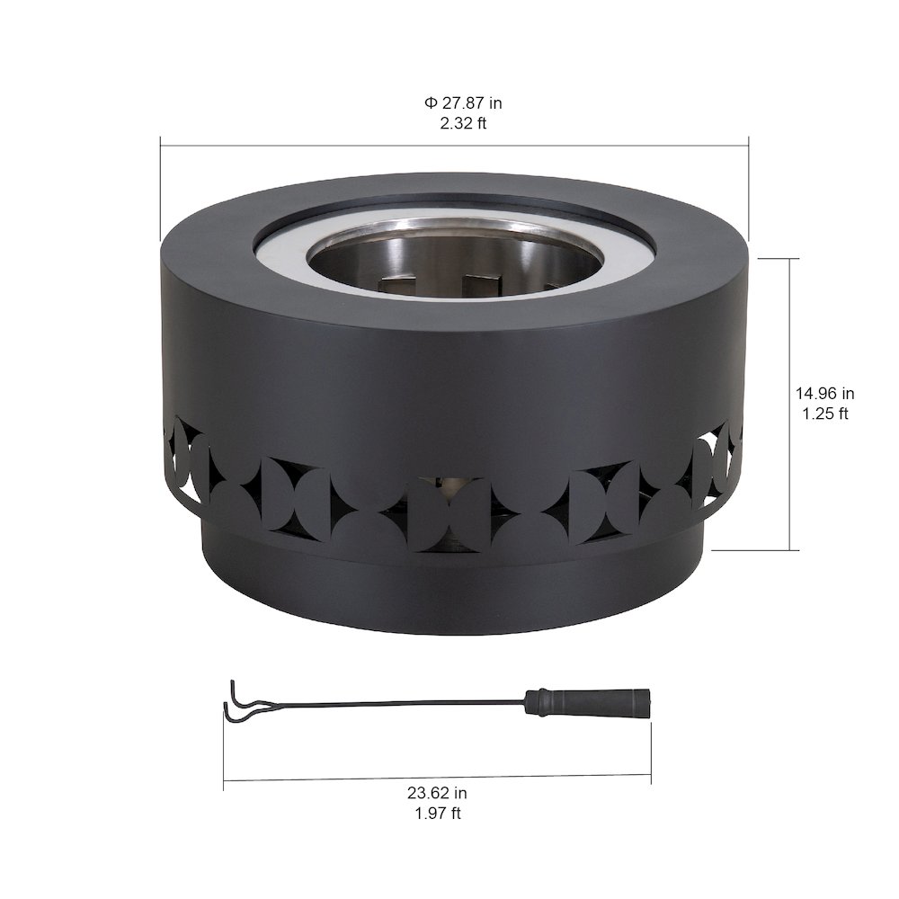 Lawrence 28. Black Steel Wood Burning Outdoor Smokeless Fire Pit with PVC Cover