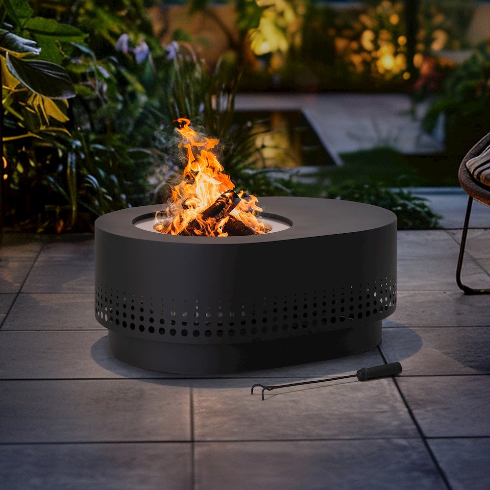 Lawrence 38. Black Steel Wood Burning Outdoor Smokeless Fire Pit with PVC Cover