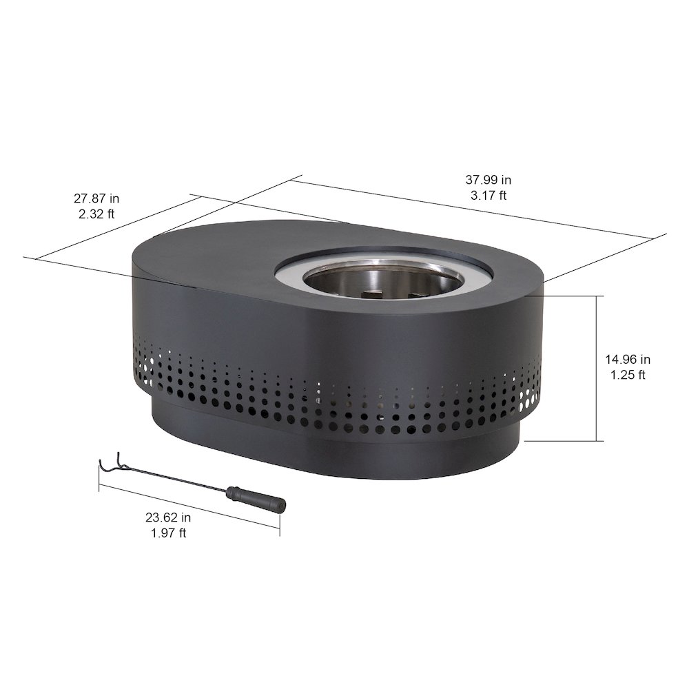 Lawrence 38. Black Steel Wood Burning Outdoor Smokeless Fire Pit with PVC Cover