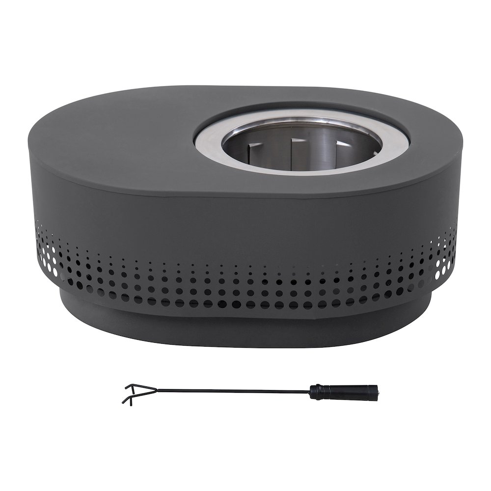 38in. Grey Halton Oval Steel Low Smoke Wood Burning Fire Pit in Gray