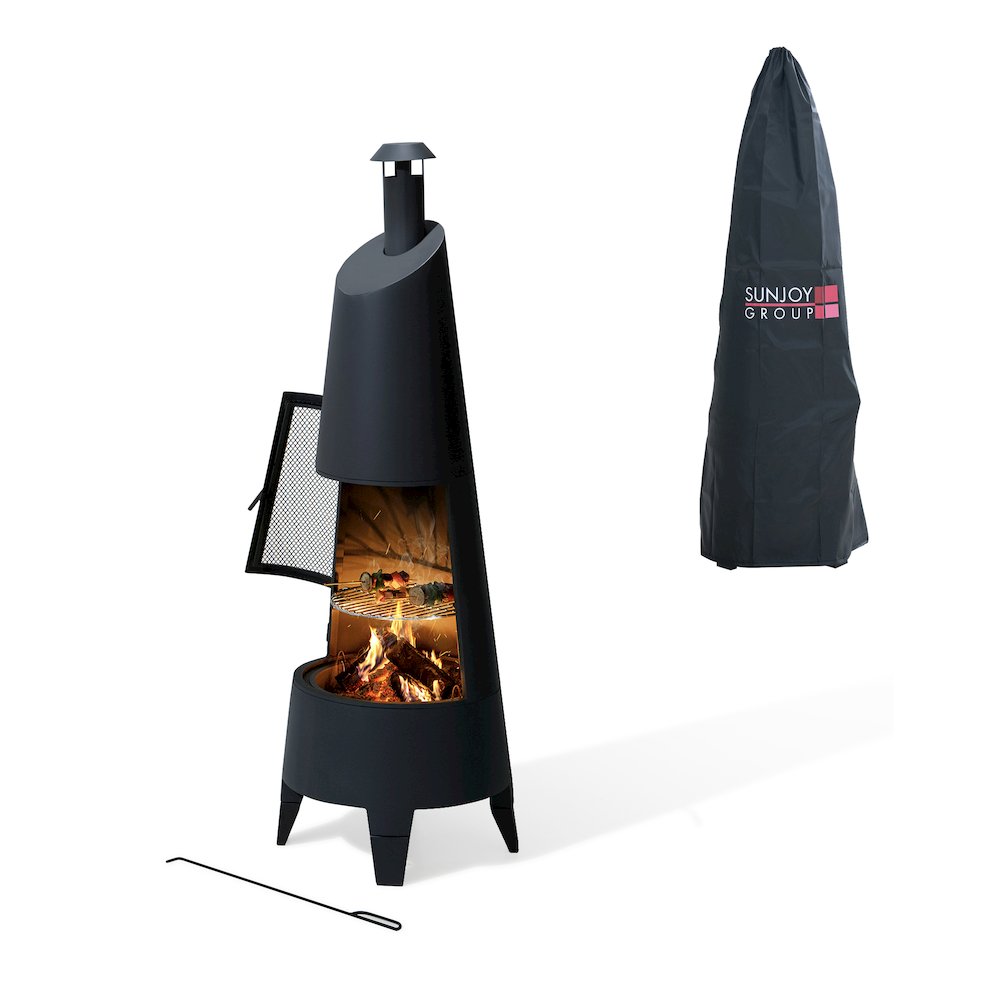 57 in. 2-in-1 Metal Outdoor Chiminea Fire Pit & Fireplace