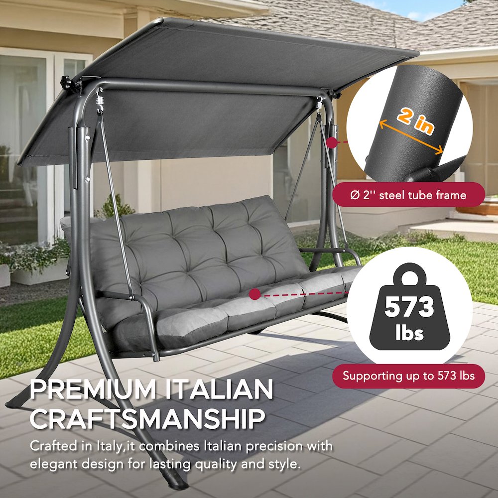 3-Person Deluxe Outdoor Patio Garden Steel Frame Swing