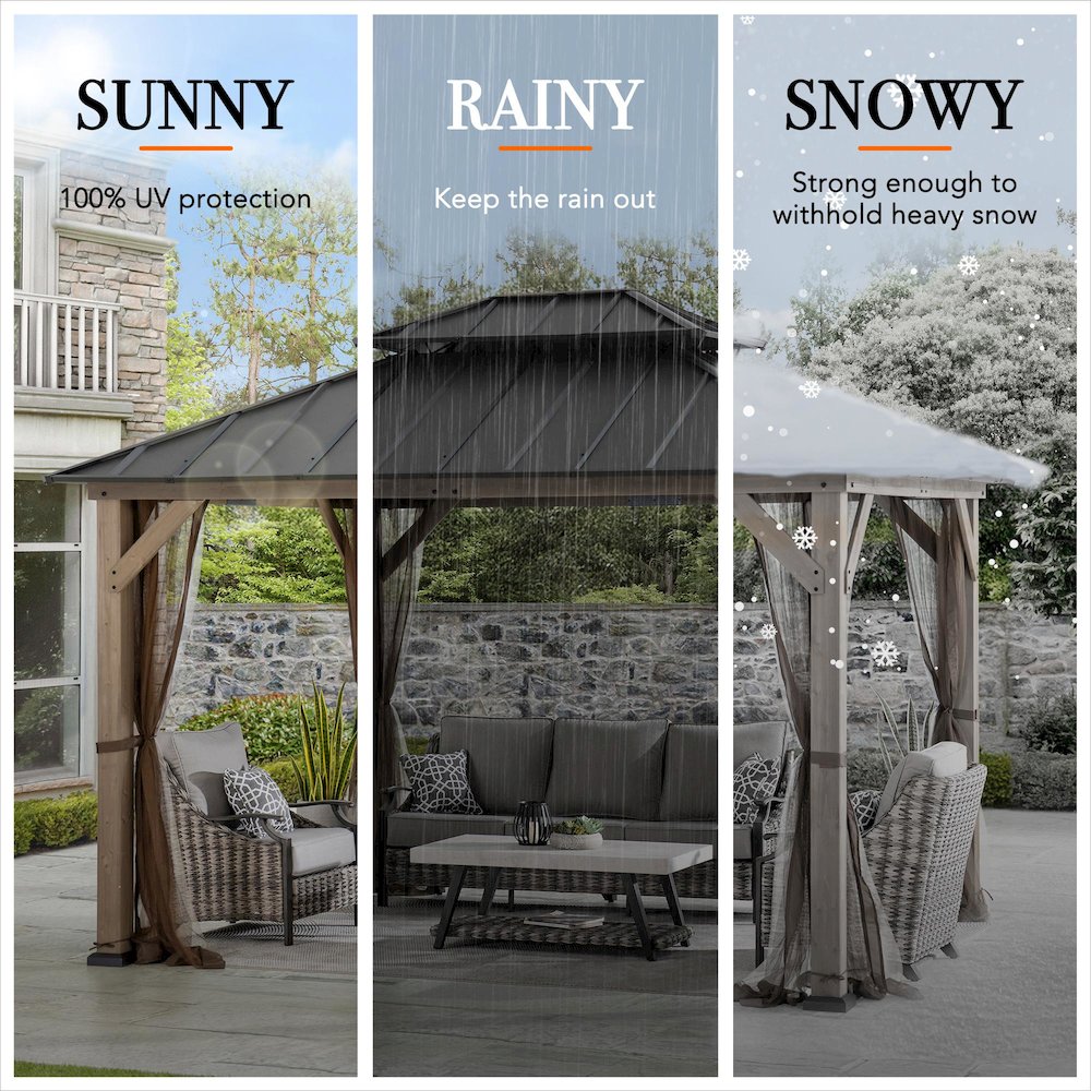 10 ft. x 12 ft. Cedar Wood Gazebo with Galvanized Steel Roof – Brown