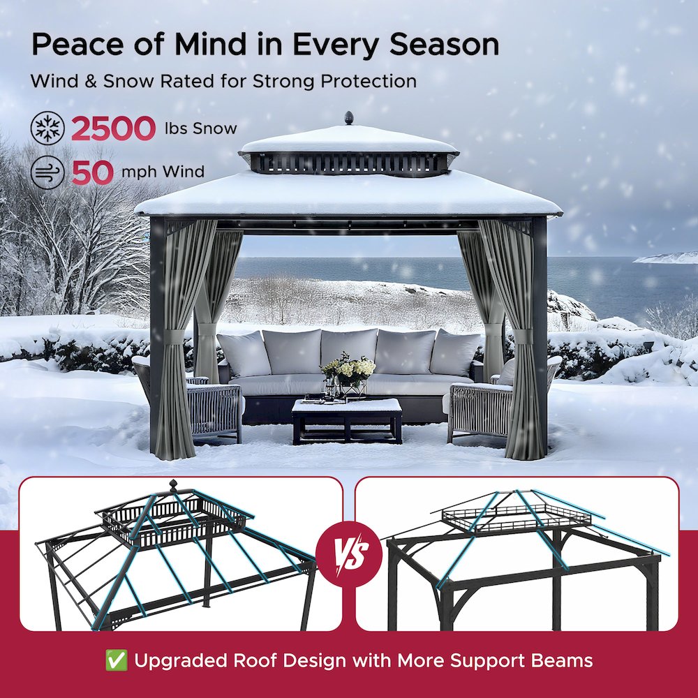 12 ft x 10 ft Hardtop Gazebo with Steel Roof