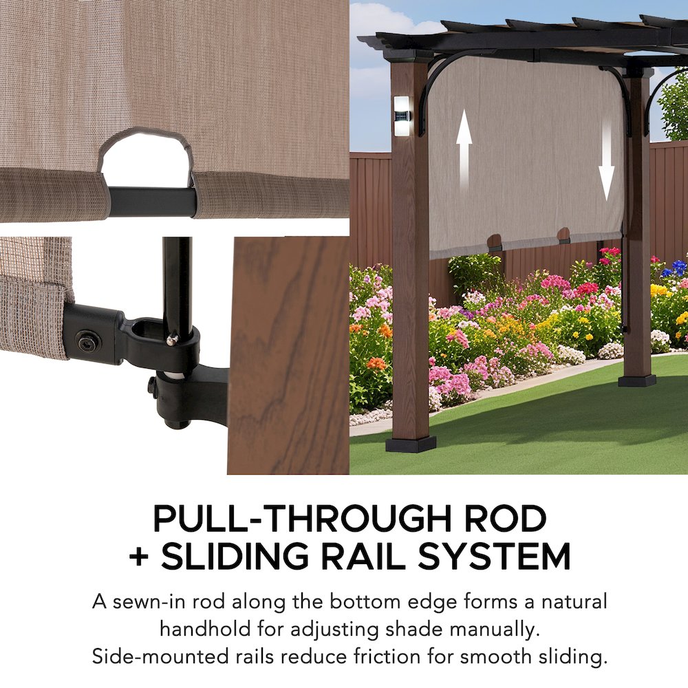 11 ft. x 11 ft. Cordry Woodgrain Steel Pergola with Solar Powered Lights