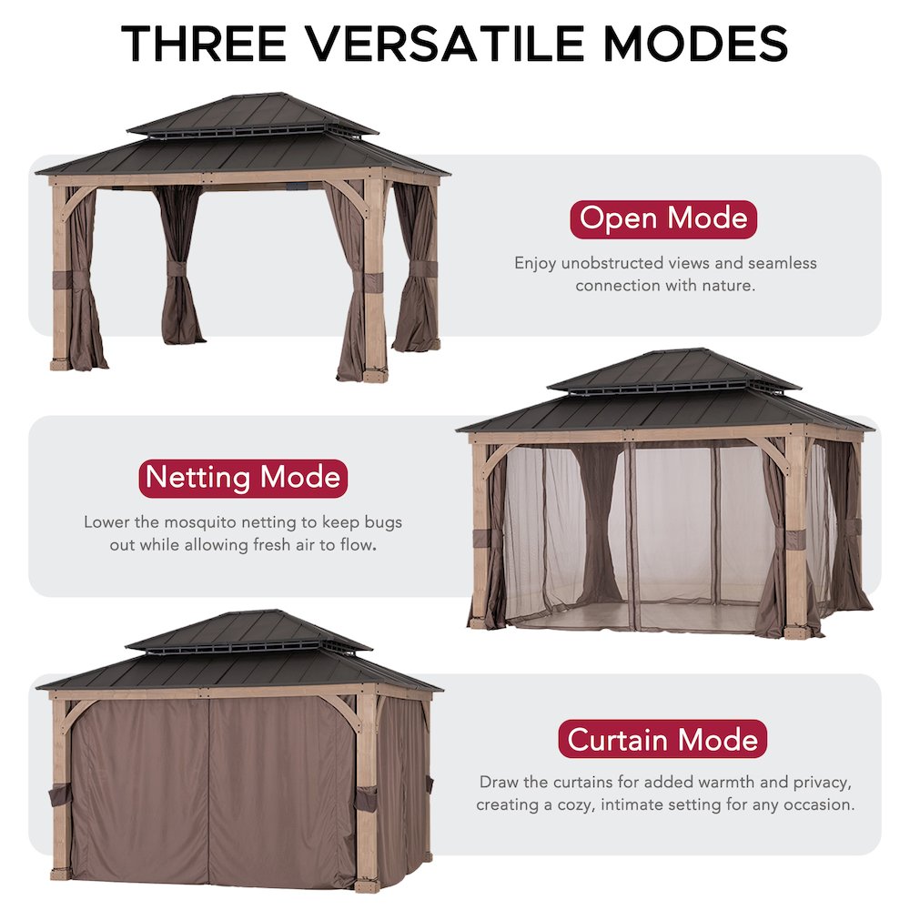 13 ft. x 11 ft. Cedar Frame Steel 2-Tier Hardtop Gazebo