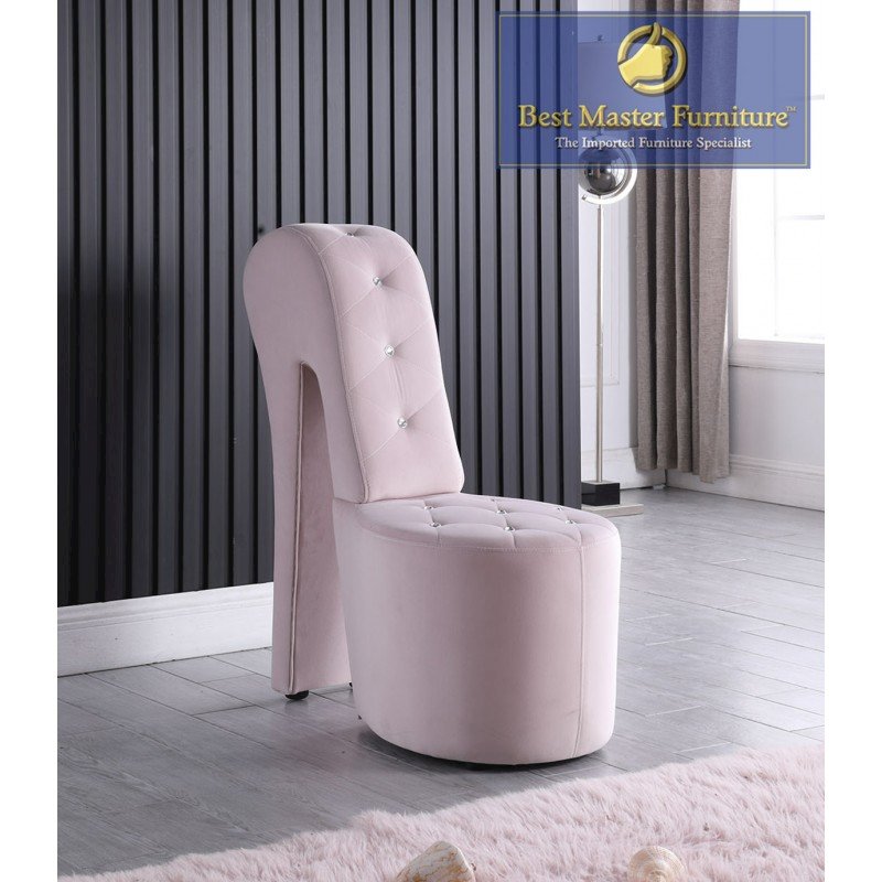 Best Master Furniture Tristram 19″ Velvet High Heel Shoe Chair in Pink