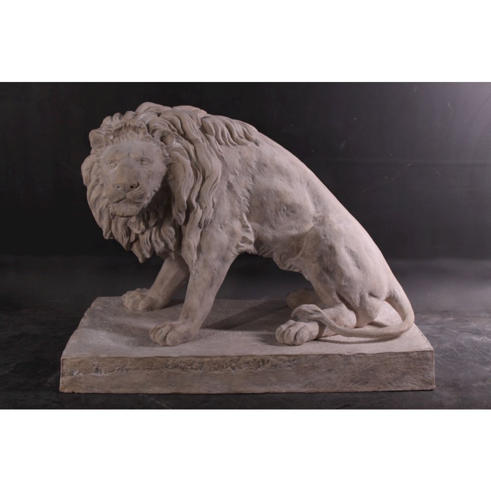 Symmetrical Pair of 39 Inch Entry Lions in Rough Stone