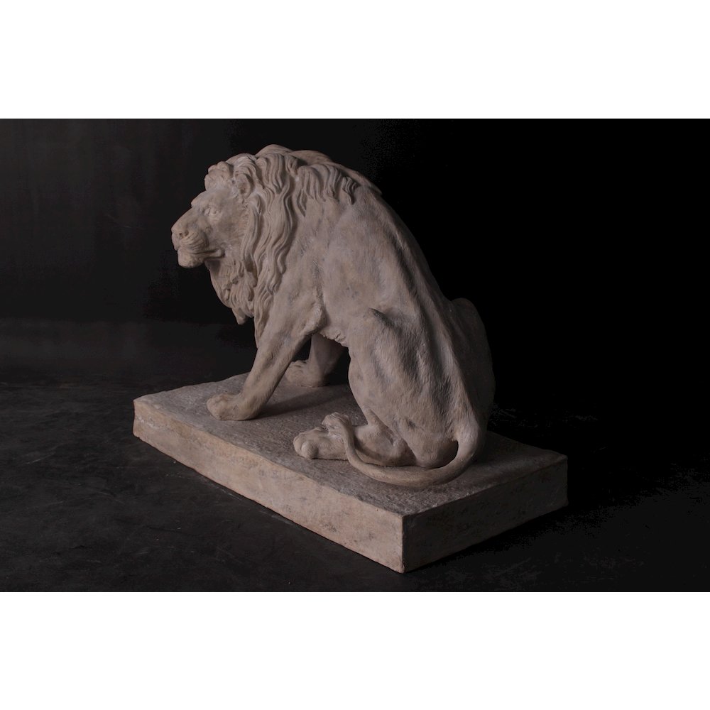 Symmetrical Pair of 39 Inch Entry Lions in Rough Stone